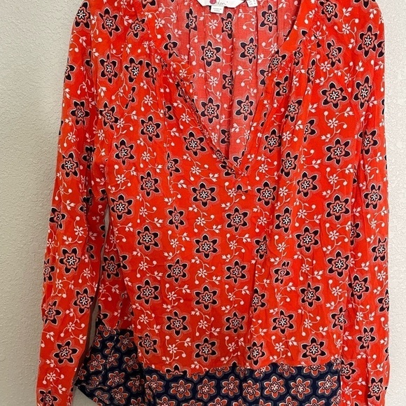 Boden Orange Blue V Neck Blouse 4 - Picture 2 of 8